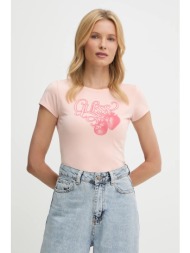 μπλουζάκι guess χρώμα: ροζ, w5yi29 k49a1 57% βαμβάκι, 38% modal, 5% ελαστάν