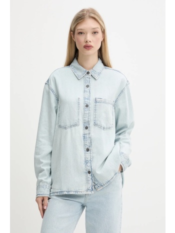 τζιν πουκάμισο guess jeans χρώμα μπλε, w5gh0h d5m83 100%