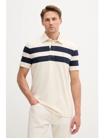 βαμβακερό μπλουζάκι πόλο guess marina ανδρικό, χρώμα μπεζ