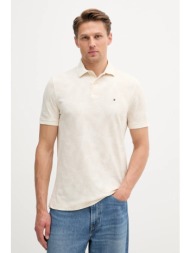 βαμβακερό μπλουζάκι πόλο tommy hilfiger ανδρικό, χρώμα: μπεζ, mw0mw40680 100% βαμβάκι
