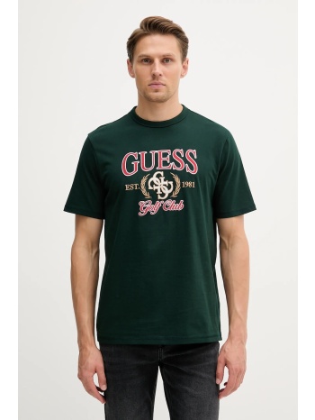 βαμβακερό μπλουζάκι guess 4g ανδρικό, χρώμα πράσινο