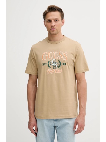 βαμβακερό μπλουζάκι guess 4g ανδρικό, χρώμα μπεζ, m5yi22
