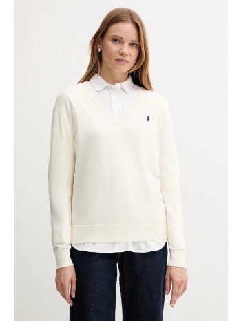 βαμβακερό πουλόβερ polo ralph lauren χρώμα μπεζ, 211972105