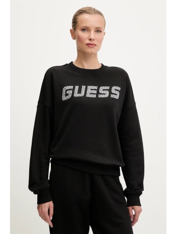 βαμβακερή μπλούζα guess primula γυναικεία, χρώμα μαύρο