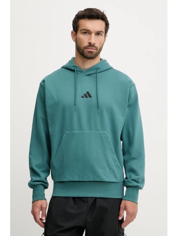 μπλούζα adidas feelcozy χρώμα τιρκουάζ, με κουκούλα