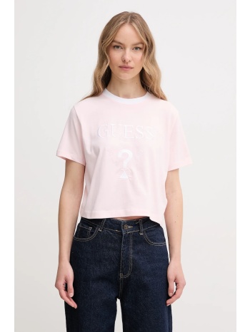 βαμβακερό μπλουζάκι guess filanta χρώμα ροζ, v5gi18 i3z14