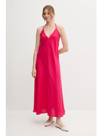 λινό φόρεμα united colors of benetton χρώμα ροζ, 4aghdv0bf