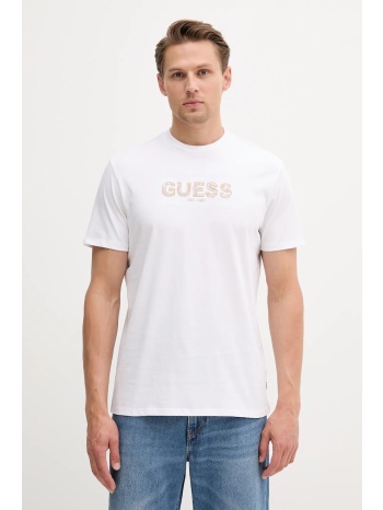 βαμβακερό μπλουζάκι guess ανδρικό, χρώμα άσπρο, m5yi41