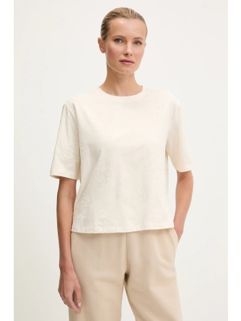 βαμβακερό μπλουζάκι guess peony χρώμα μπεζ, v5yi10 i3z14