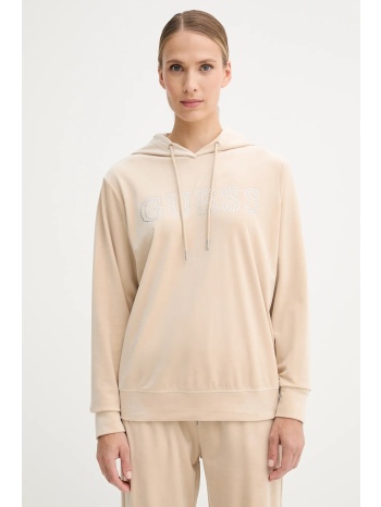 μπλούζα guess couture χρώμα μπεζ, με κουκούλα, v4rq25