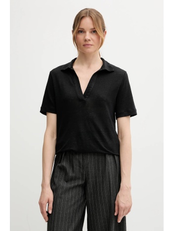 λινό πόλο united colors of benetton χρώμα μαύρο, 37ujd300y