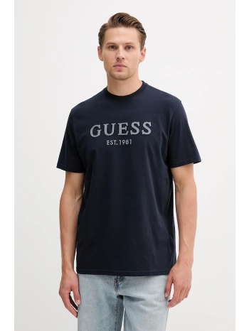 βαμβακερό μπλουζάκι guess ανδρικό, χρώμα ναυτικό μπλε