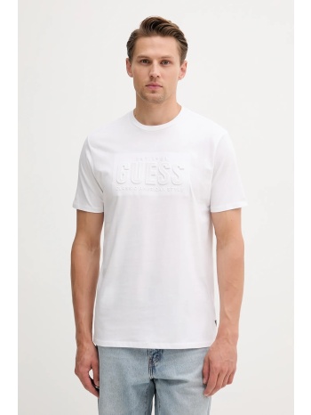 βαμβακερό μπλουζάκι guess ανδρικό, χρώμα άσπρο, m5yi44