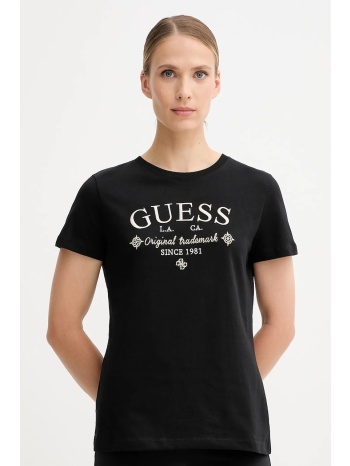 βαμβακερό μπλουζάκι guess gloria χρώμα μαύρο, v5yi03 i3z14