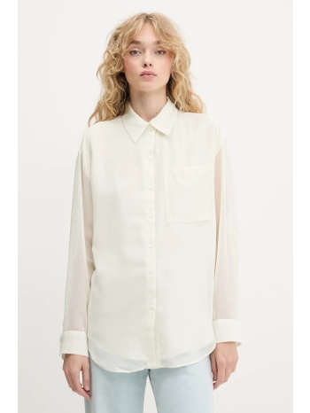 πουκάμισο calvin klein χρώμα μπεζ, lv044b902g 100%