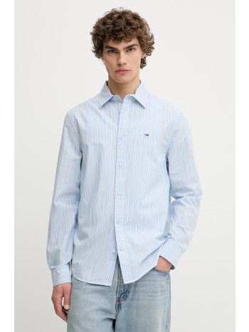 βαμβακερό πουκάμισο tommy jeans ανδρικό, χρώμα μπλε