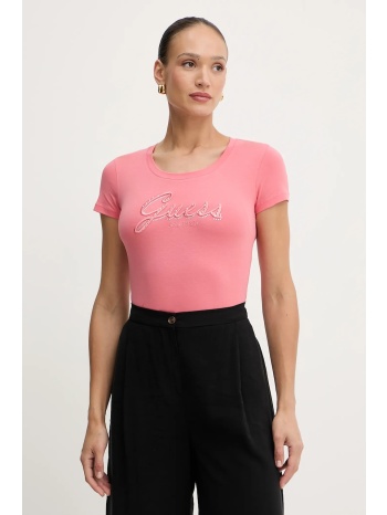 μπλουζάκι guess χρώμα πορτοκαλί, w5yi46 j1314 95% βαμβάκι