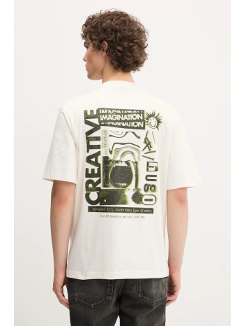 βαμβακερό μπλουζάκι hugo blue ανδρικό, χρώμα μπεζ