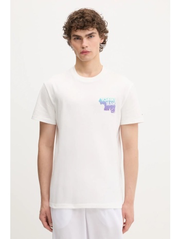 βαμβακερό μπλουζάκι tommy jeans ανδρικό, χρώμα άσπρο