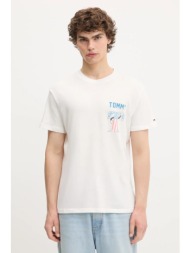 βαμβακερό μπλουζάκι tommy jeans ανδρικό, χρώμα: άσπρο, dm0dm21914 100% βαμβάκι