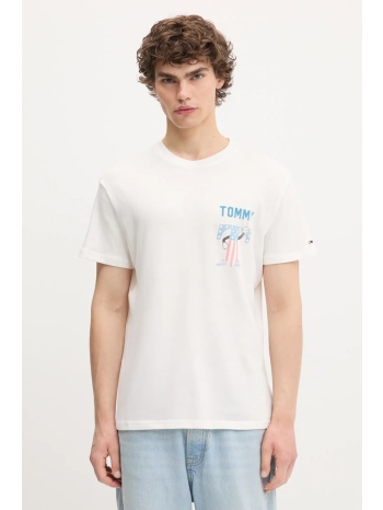 βαμβακερό μπλουζάκι tommy jeans ανδρικό, χρώμα άσπρο