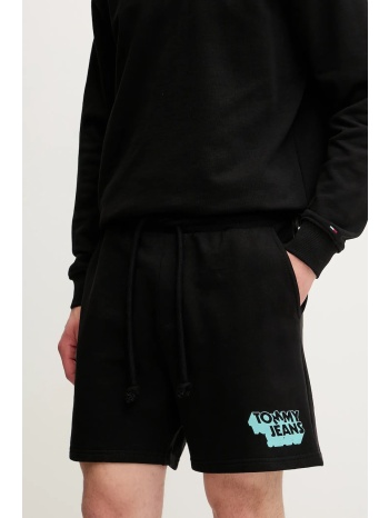 βαμβακερό σορτσάκι tommy jeans ανδρικό, χρώμα μαύρο