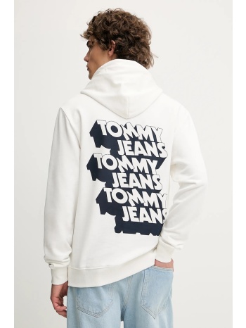 βαμβακερή μπλούζα tommy jeans χρώμα άσπρο, με κουκούλα