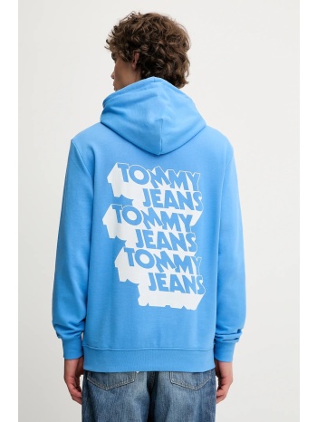 βαμβακερή μπλούζα tommy jeans χρώμα μπλε, με κουκούλα