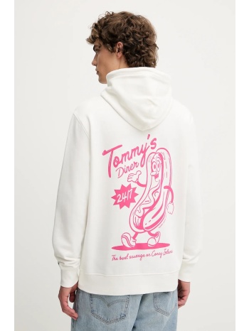 βαμβακερή μπλούζα tommy jeans χρώμα άσπρο, με κουκούλα