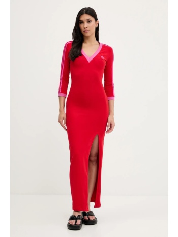 φόρεμα adidas originals maxi dress v χρώμα κόκκινο, jw3668