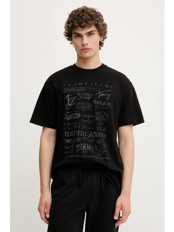 βαμβακερό μπλουζάκι tommy jeans ανδρικό, χρώμα μαύρο
