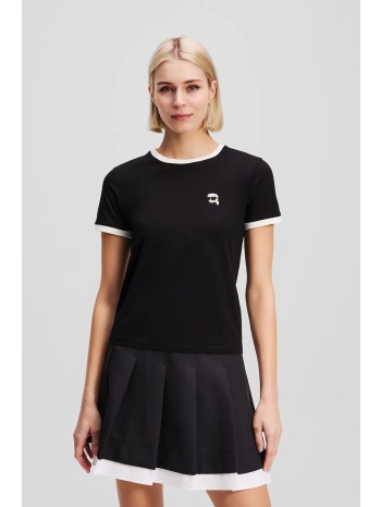 βαμβακερό μπλουζάκι karl lagerfeld χρώμα μαύρο, a3w17078