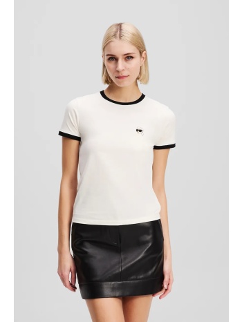 βαμβακερό μπλουζάκι karl lagerfeld χρώμα μπεζ, a3w17078