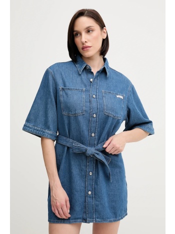 φόρεμα από λινό μείγμα calvin klein jeans χρώμα μπλε