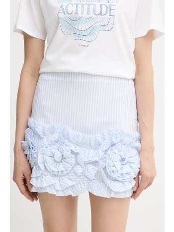 βαμβακερή φούστα twinset χρώμα μπλε, 251ax2059 100% βαμβάκι