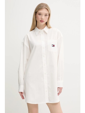 βαμβακερό φόρεμα tommy jeans χρώμα άσπρο, dw0dw21122 100%