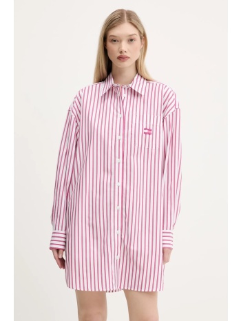 βαμβακερό φόρεμα tommy jeans χρώμα ροζ, dw0dw21122 100%