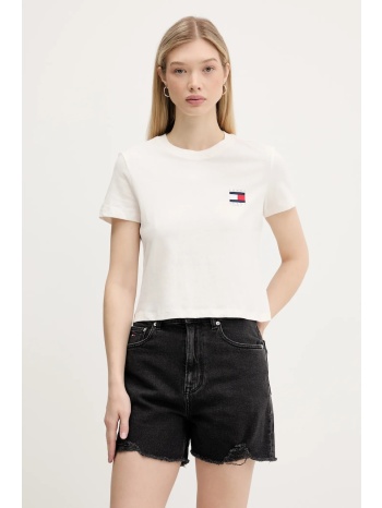 βαμβακερό μπλουζάκι tommy jeans χρώμα μπεζ, dw0dw21423