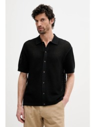 βαμβακερό πουκάμισο tommy hilfiger ανδρικό, χρώμα: μαύρο, mw0mw39530 100% βαμβάκι
