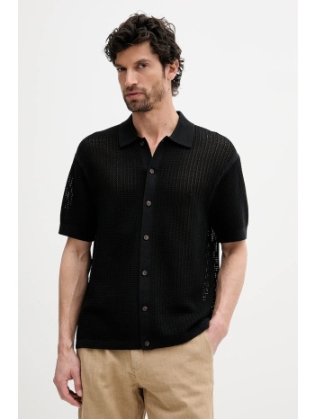 βαμβακερό πουκάμισο tommy hilfiger ανδρικό, χρώμα μαύρο