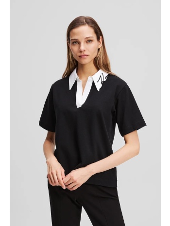 βαμβακερό μπλουζάκι karl lagerfeld χρώμα μαύρο, a3w17113