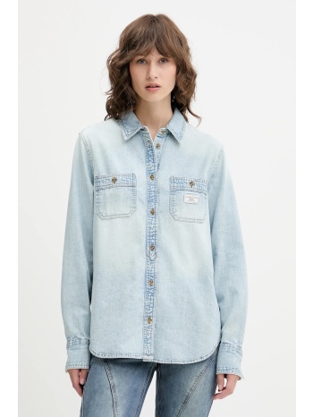 τζιν πουκάμισο guess jeans χρώμα μπλε, w5rh37 d5m83 100%