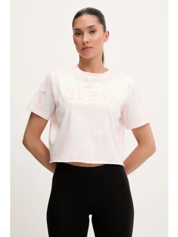 βαμβακερό μπλουζάκι guess genziana χρώμα ροζ, v5gi19 i3z14
