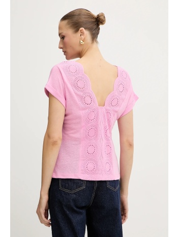 μπλουζάκι με λινό μείγμα morgan χρώμα ροζ, dorine δαντέλα