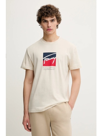 βαμβακερό μπλουζάκι tommy jeans ανδρικό, χρώμα μπεζ