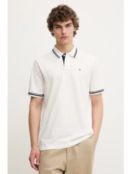 βαμβακερό μπλουζάκι πόλο tommy jeans ανδρικό, χρώμα: άσπρο, dm0dm21846 100% βαμβάκι