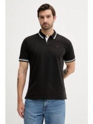 βαμβακερό μπλουζάκι πόλο tommy jeans ανδρικό, χρώμα: μαύρο, dm0dm21846 100% βαμβάκι