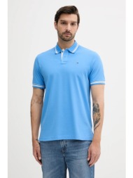 βαμβακερό μπλουζάκι πόλο tommy jeans ανδρικό, χρώμα: μπλε, dm0dm21846 100% βαμβάκι