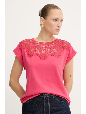 μπλουζάκι morgan χρώμα ροζ, delona δαντέλα 100%