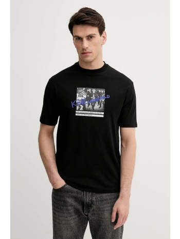 βαμβακερό μπλουζάκι karl lagerfeld ανδρικό, χρώμα μαύρο